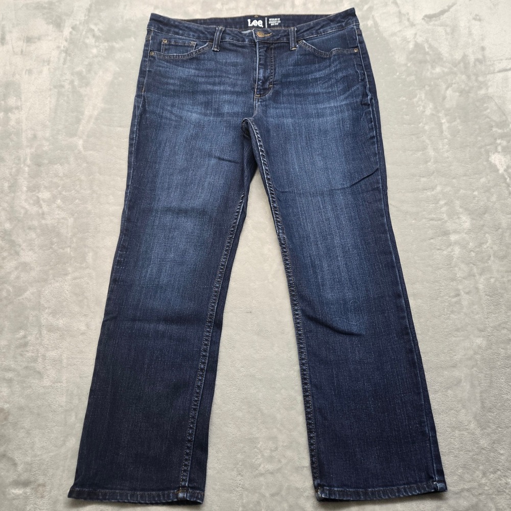 Lee Regular Fit Straight‎ Leg Mid Rise Dark Wash Denim Jeans Blue Womens